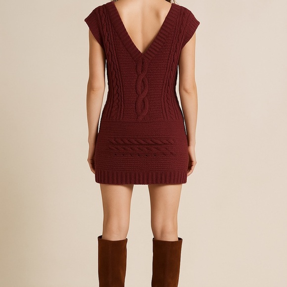 Free People Knit Mini Sweater Dress — Size Small • Cable Knit • Berry Wine - Picture 2 of 9